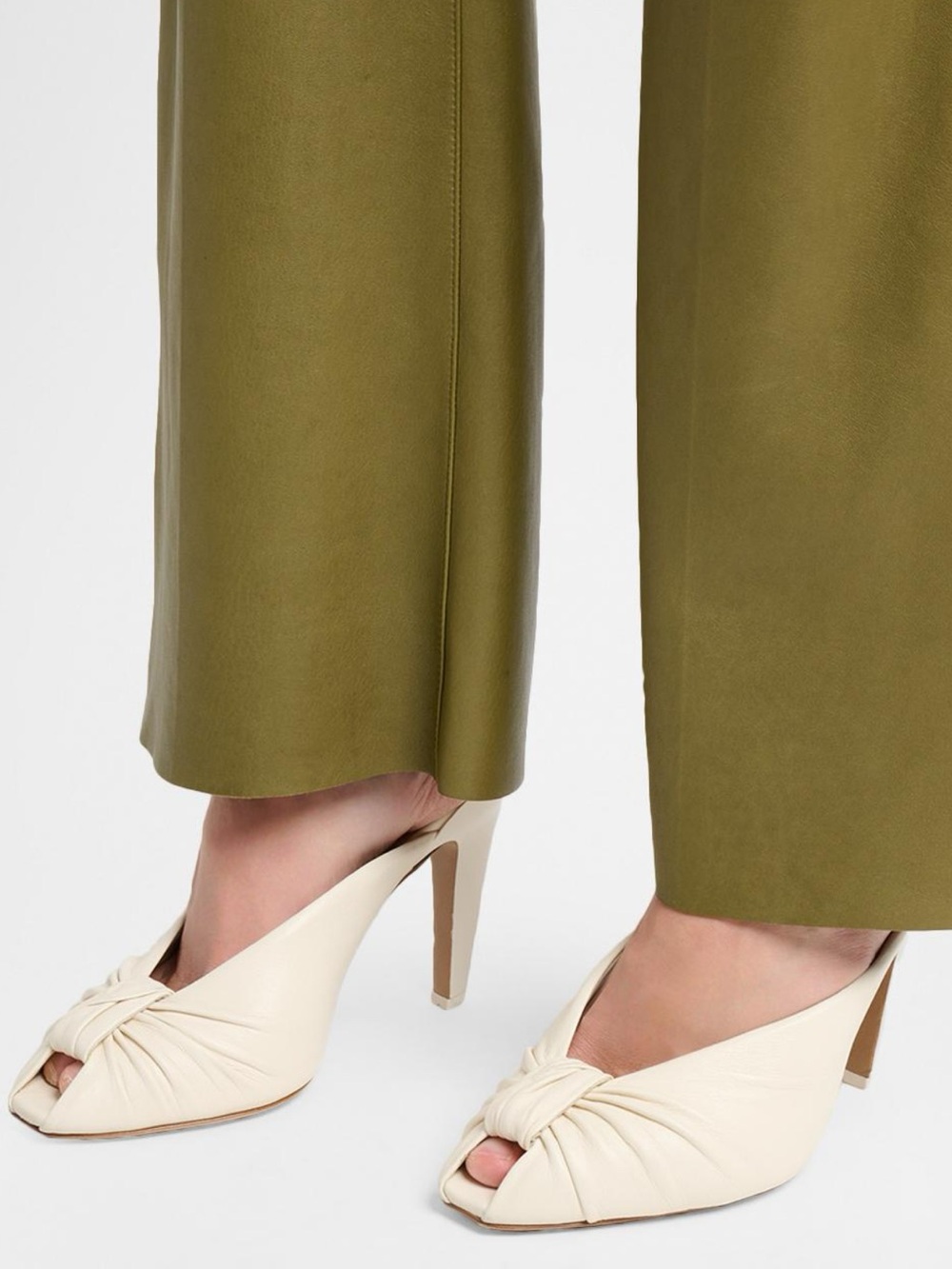 Chloe Cream Knotted Peep-Toe Leather Mules with Stiletto Heel